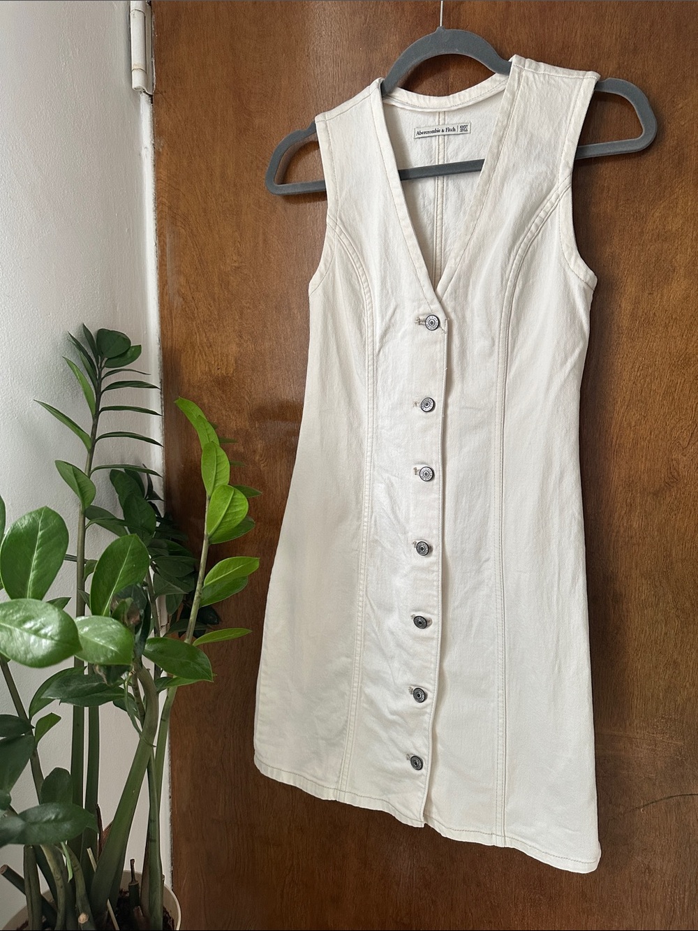 Abercrombie & Fitch Cream Button-Down V-Neck Mini Dress